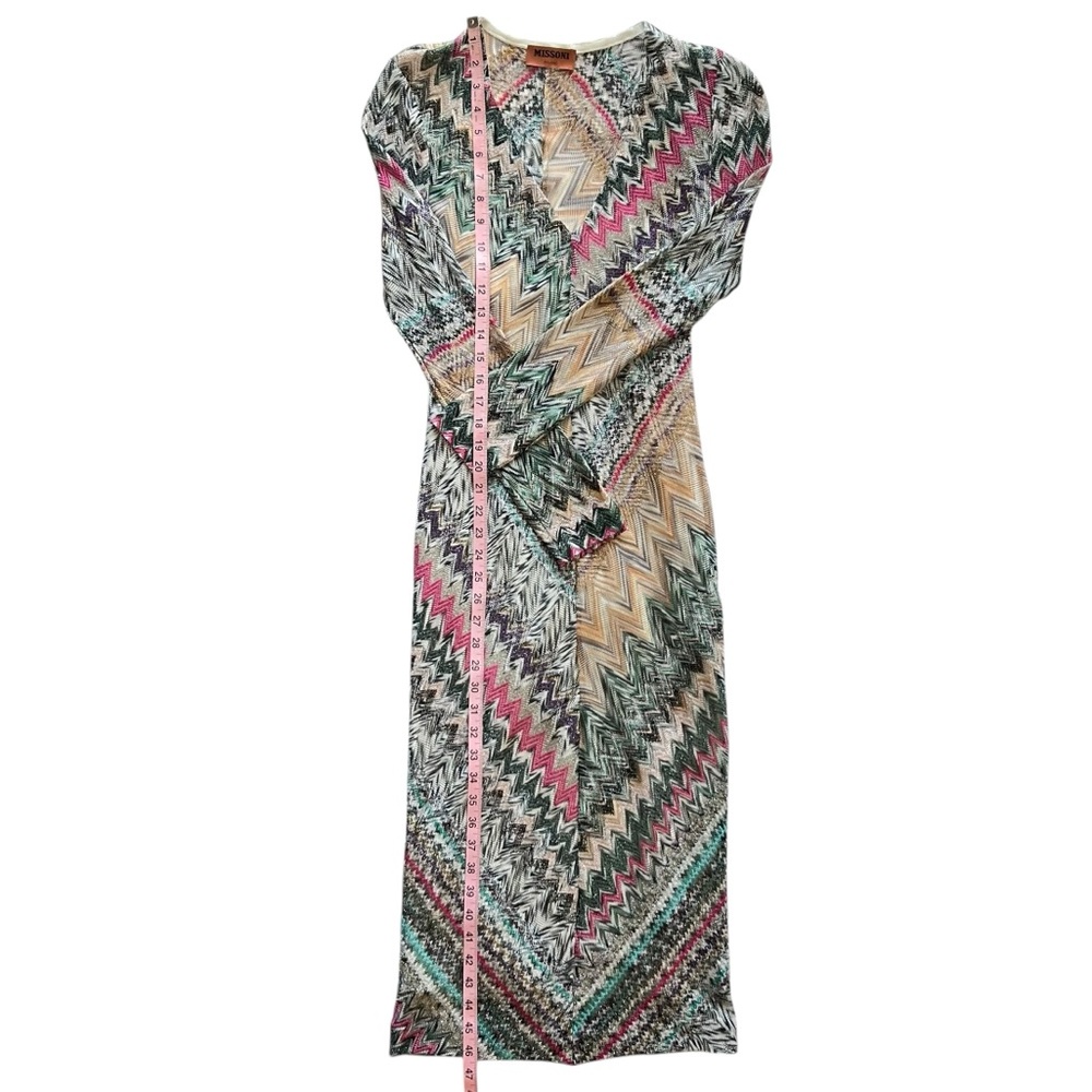 Missoni Multicolor Zig Zag Chevron Metallic Knitted V-Neck Midi Bodycon Dress 4 - Picture 10 of 16